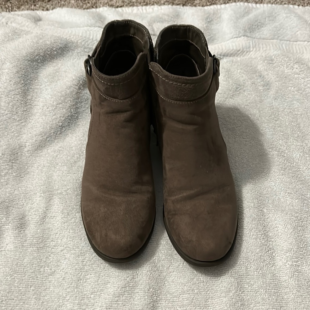 Faux sued brown bootie.